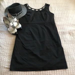 Classic style black Dress with delicate neck trim